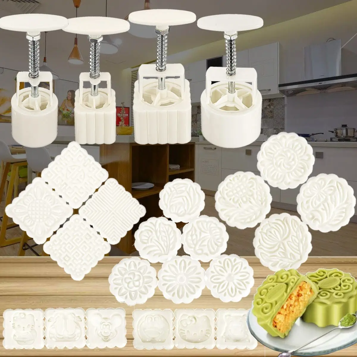 

24Pcs/set Flower Round Square Pastry Moon Mould Set Hand Made Iced Mooncake Decoration Cookies DIY Tools Pastry Hand Press Mold
