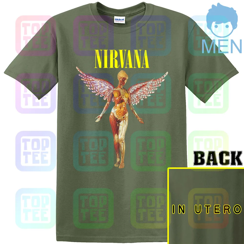 MEN-ARMY GREEN Аутентичные Nirvana In Utero классический рок гранж музыка Курт Кобейн футболка уличная размеры S-3Xl - Цвет: MEN-ARMY GREEN