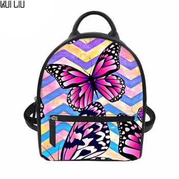 

Customized Small Travel Women Backpack Casual School Bag Teenage Girls Butterfly Printing Mini PU Leather Mochila Beach Bag