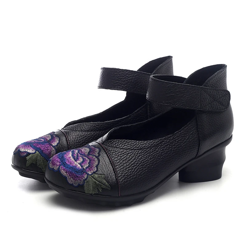 Tacones mujer/туфли-лодочки на платформе с вышивкой; Женская обувь в стиле ретро; женская обувь из натуральной кожи на резиновой подошве с цветочным принтом; ayakkabi TSDFC