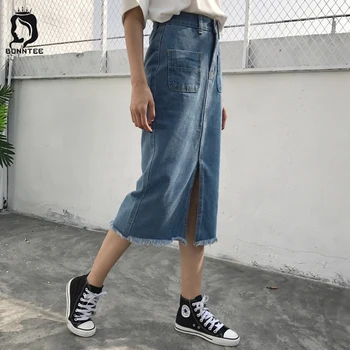 

Korean Women Denim Skirt Female Fashion Solid Color Blue Skirts Womens Pockets High Waist Females Designed Trendy Students Chic