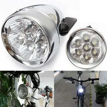 

7 LED Bicycle Headlight Front Light With Bracket Retro Vintage Silver/Black