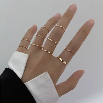 Bohemian Gold Cross Wide Rings Set For Women Girls Simple Chain Finger Tail Rings NEW Bijoux Jewelry Gifts Ring Female 6