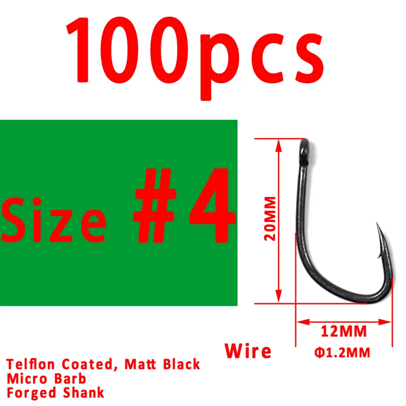 100pcs size 4 JIGEECARP 100 шт. крючки для ловли карпа с тефлоновым покрытием, крючки для ловли карпа, острые Крючки для ловли карпа, рыболовные крючки, аксессуары, v-образная форма - Цвет: 100pcs size 4