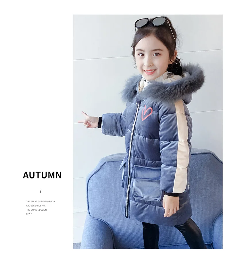 Down Coat For Girl Thick Velvet Girl Coats Kids Hoodies Fur Collar Children's Jacket Winter Fashion Clothes For Girls Christmas