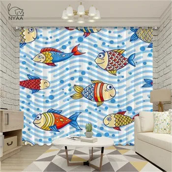 

American Style Tropical Fish Blackout Curtains For Bedroom Sea Cartoon Window Curtain For Living Room Ultra-thin Light Shading