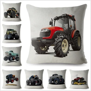 

USA Cartoon Monster Truck Car SUV Pattern Cushion Cover Linen Pillow Covers 45*45cm Pillows Case Home Decor Pillowcase