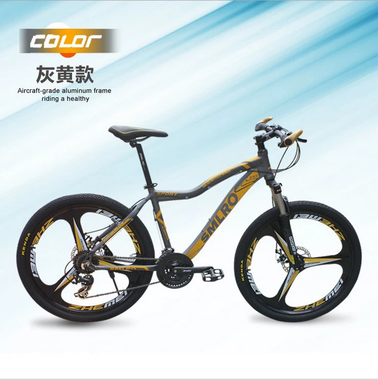 Алюминиевый модифицированный горный велосипед Smlro, 26 дюймов, Shimano 21 24, диск с переменной скоростью, избегающий землетрясения - Color: Yellow