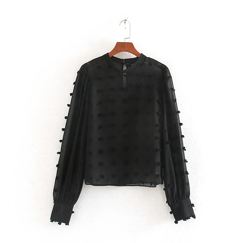  Sexy Women Blouse Autumn 2019 New Fashion Transparent Black Chiffon Shirt