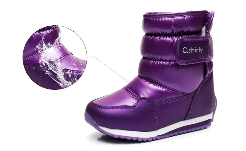 Детские зимние ботинки теплые меховые-30 градусов, сохраняющие тепло ботинки для мальчиков и девочек Детские Водонепроницаемые ботинки до середины икры для девочек спортивная обувь для мальчиков