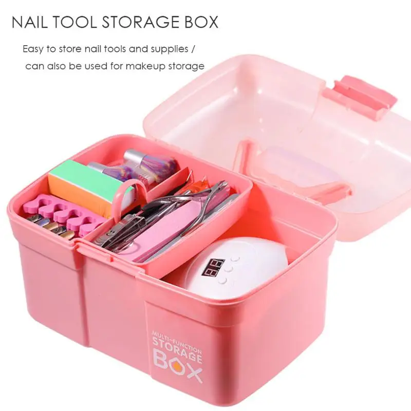 

Nail Art Storage Box Portable 2 Layer Handheld Collection Makeup Tool Organizer Plastic Manicure Tools Display Container