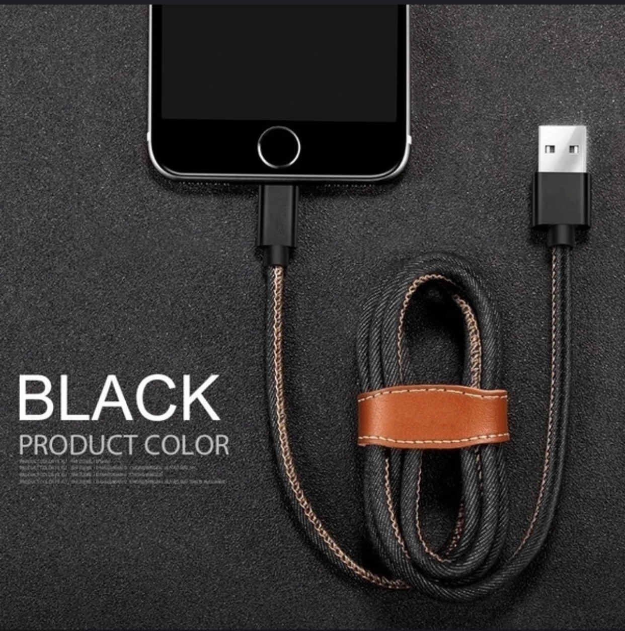 Джинсовый Плетеный USB кабель, быстрое зарядное устройство, кабель для передачи данных для IPhone X 87 65, ковбойский ткацкий кабель для IPhone, USB адаптер для быстрой зарядки - Цвет: black