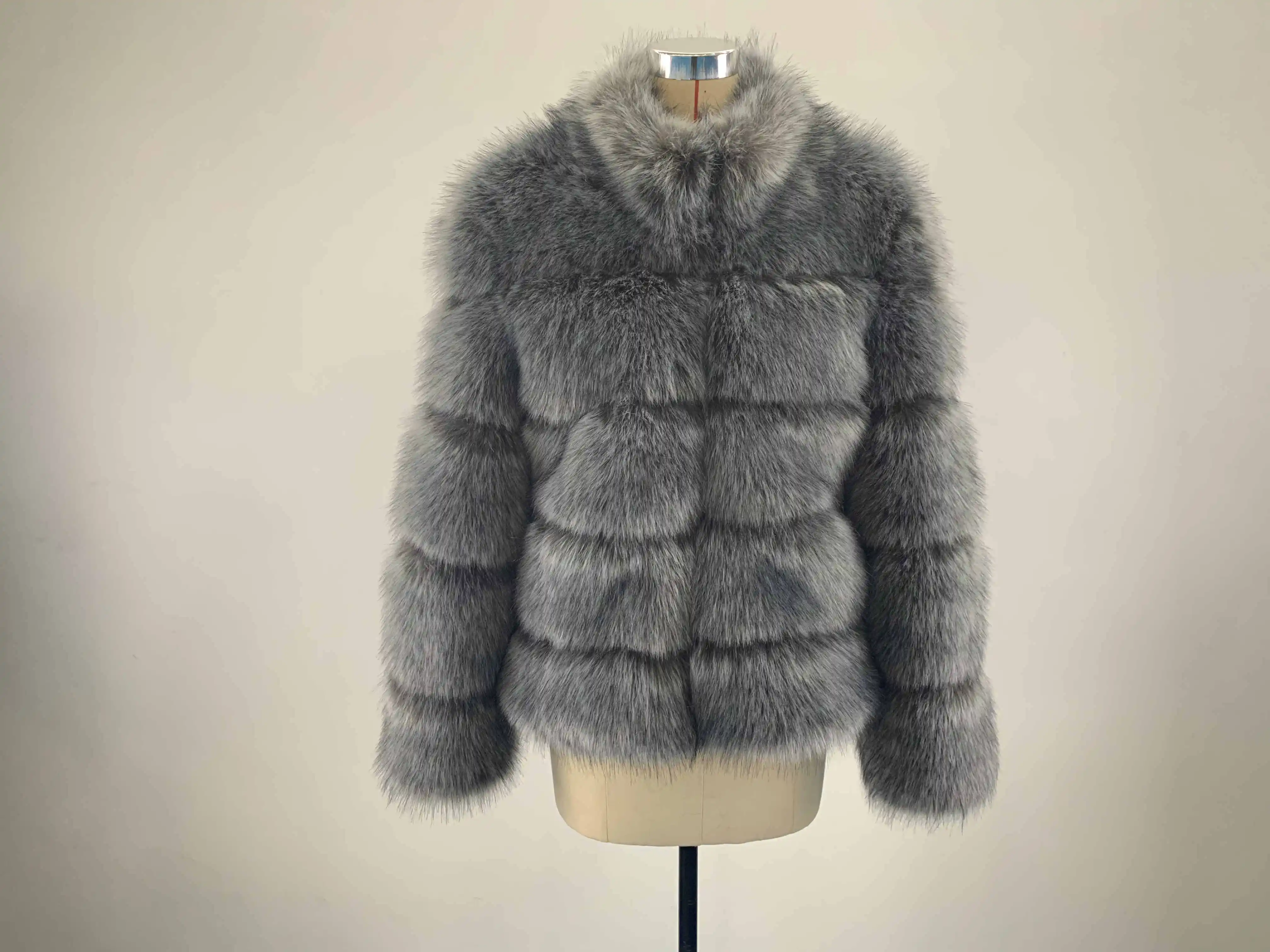 medium gray Женская Шуба осень и зима новая с воротником-стойкой женский Куртка средней длины тонкий лисий мех пальто женский плюшевый пальто bont jas - Цвет: medium gray