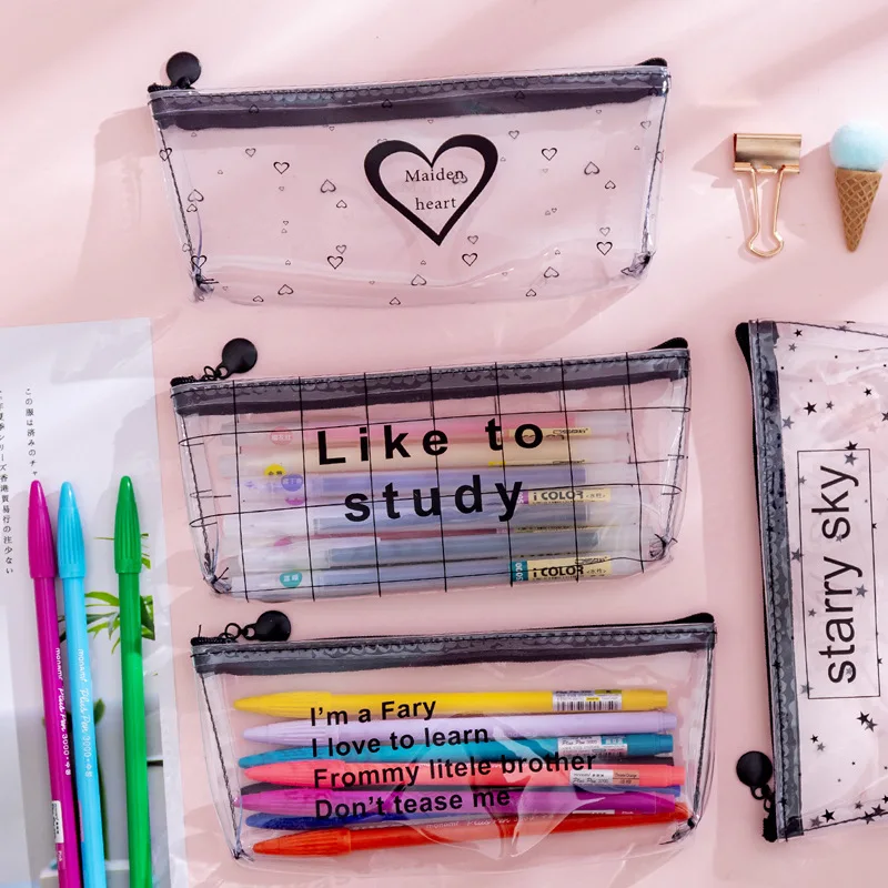 

1PCS Transparent Letter Star Heart School Pencil case Large Capacity pencil box Storage bag Stationery gift School Supplies