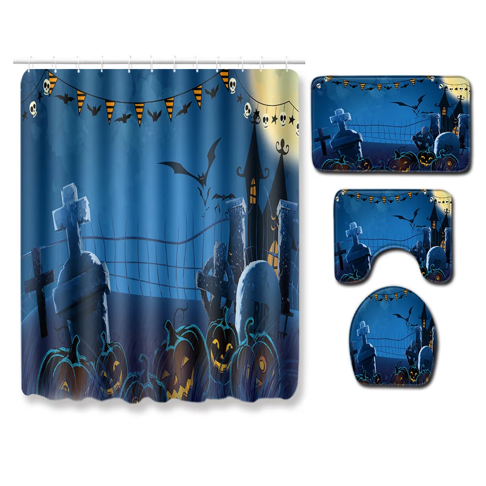 QA22 Zeegle Waterproof Shower Curtain Christmas Bath Curtain Non-slip Bathroom Carpet Set Absorbent Toilet Cover Mat Bathroom Rug Mat - Цвет: QA22