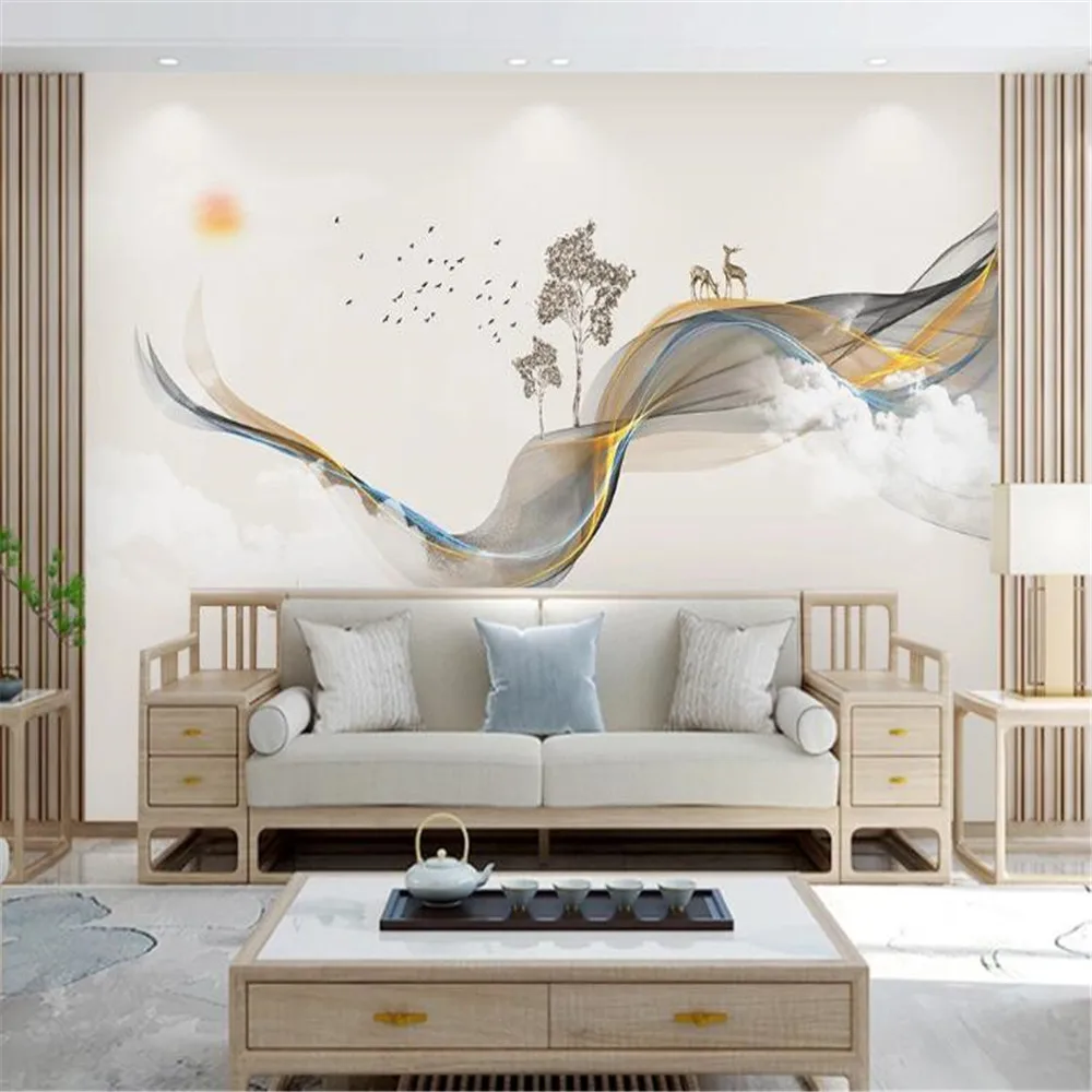 

Milofi custom 3D photo mural wallpaper new Chinese hand-painted abstract lines ink landscape elk background wall
