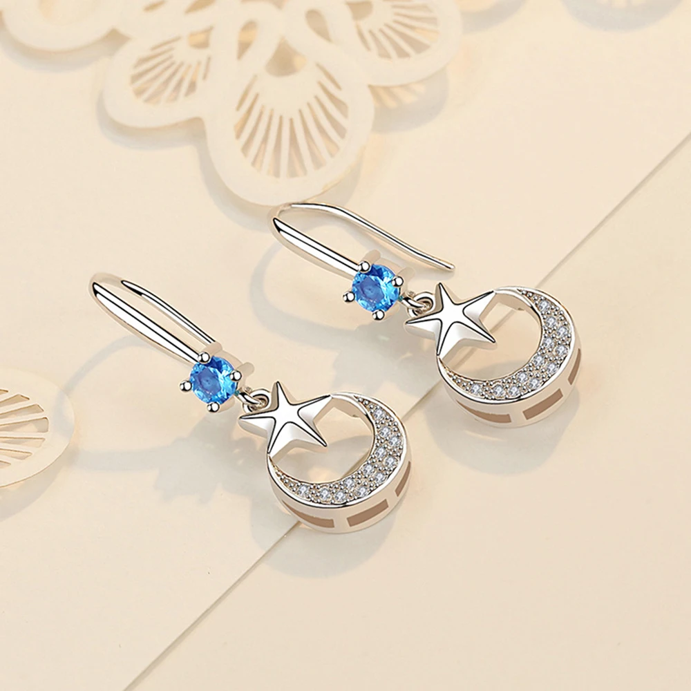 blue 925 Стерлинговое Серебро снежные циркониевые снежинки серьги микро инкрустация кубического циркония серьги для женщин Черная пятница предложения - Окраска металла: blue