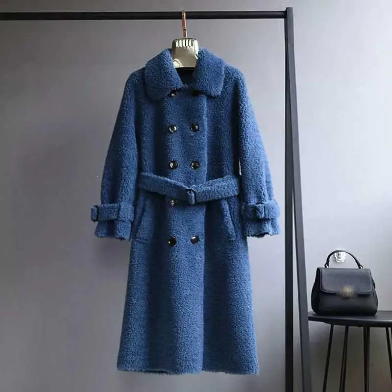 Корейские женские зимние теплые куртки из искусственного меха, отложной воротник, натуральная овчина, длинные шерстяные пальто, плюшевые толстые куртки