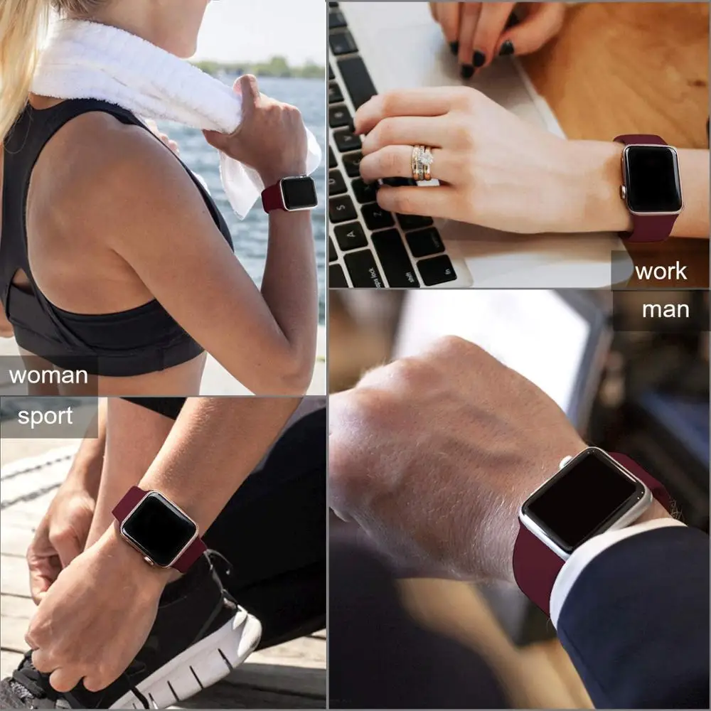 Apple Watch Band 38 мм 42 40 44 спортивный ремешок Мягкая замена для силиконового ремешка iWatch