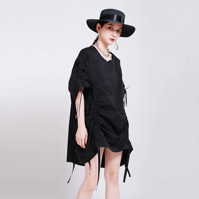 Женское Хлопковое платье повседневное однотонное в Корейском стиле с о-образным