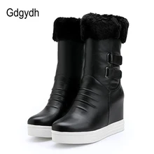 Gdgydh/Русская теплая обувь; женские плюшевые зимние ботинки; женские зимние ботинки из искусственной кожи, визуально увеличивающие рост; Плюшевые ботинки из водонепроницаемого материала; размер 43