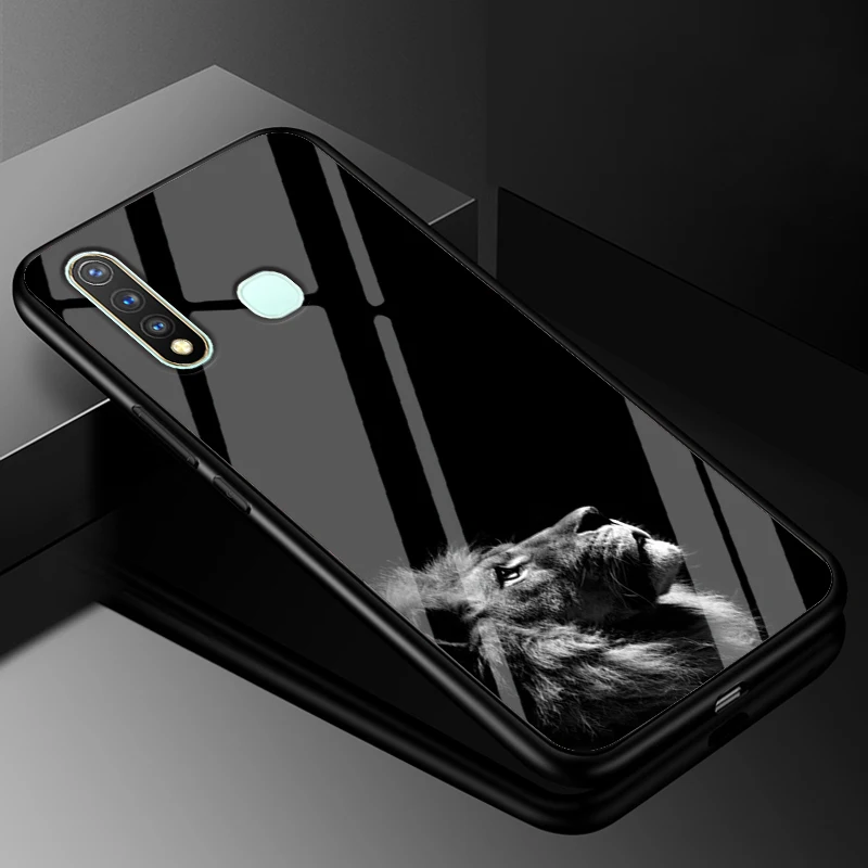 ДЛЯ VIVO Y19 чехол Y11 PC Пластиковый стеклянный чехол для телефона черный ТПУ бампер чехол для VIVO Y11 Y5S U3 VIVOY19 Y19 задняя крышка Y 19 - Цвет: 01