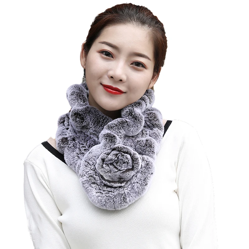 Winter Fur Scarf For Women Real Rex Rabbit Fur Neckerchief Ruffled Handmade Fluffy Soft