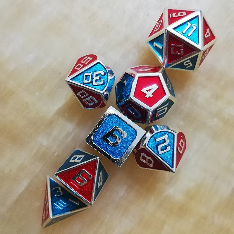 dnd dice metal rpg set polyhedral dungeons dragon d20 10 6 8 12 table games Zinc alloy Blending red blue digital dice pattern