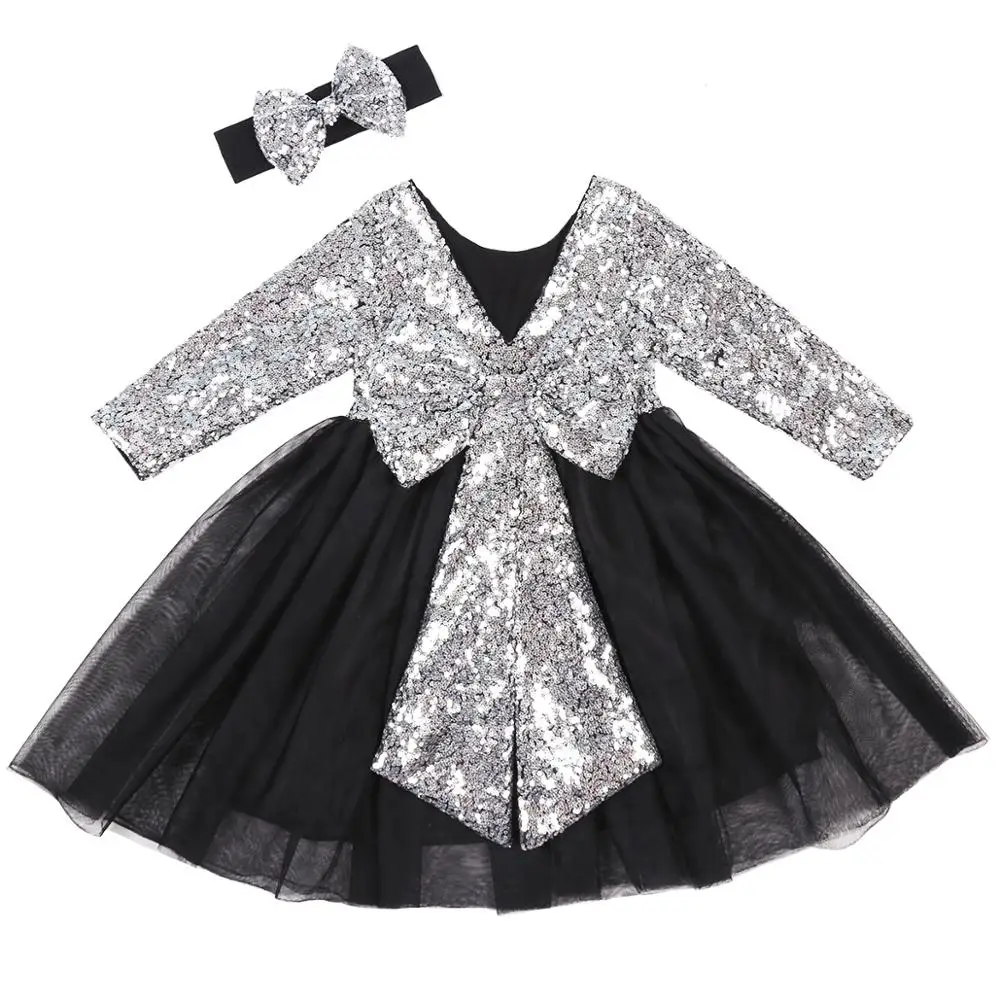 Новое модное осенне-зимнее платье детское платье с длинными рукавами свадебное платье с цветочным узором для девочек вечерние платья-пачки с блестками для девочек на день рождения