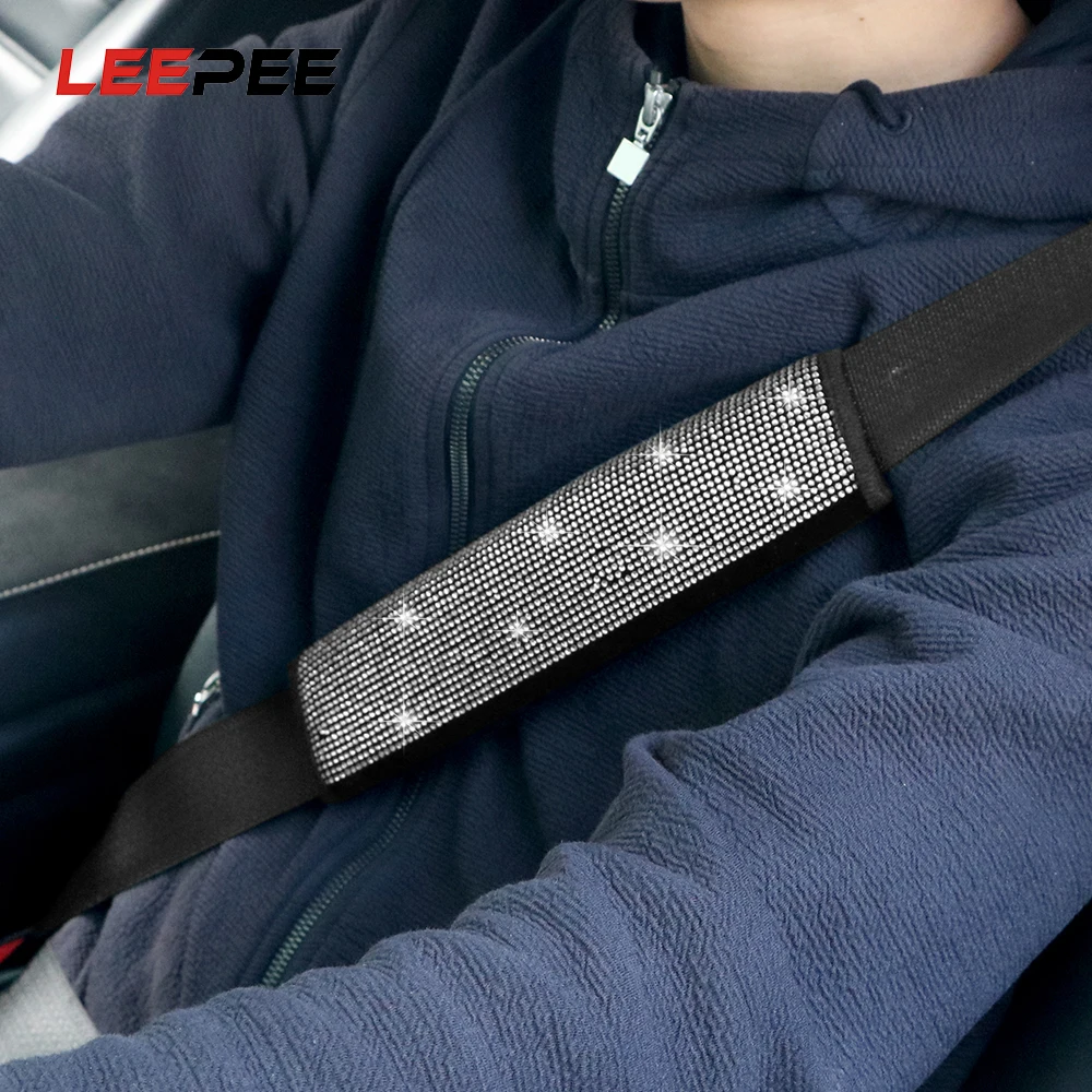 LEEPEE Стразы, плюшевая Накладка для ремня безопасности автомобиля, блестящий кристалл, авто чехол, регулируемый автомобильный Стайлинг, универсальное украшение интерьера