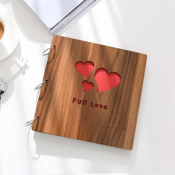 

Fashion Large Capacity Photo Album Loose-Leaf Scrapbook Wood DIY Handmade Album Romantic Souvenir Album Lover Valentine Gift