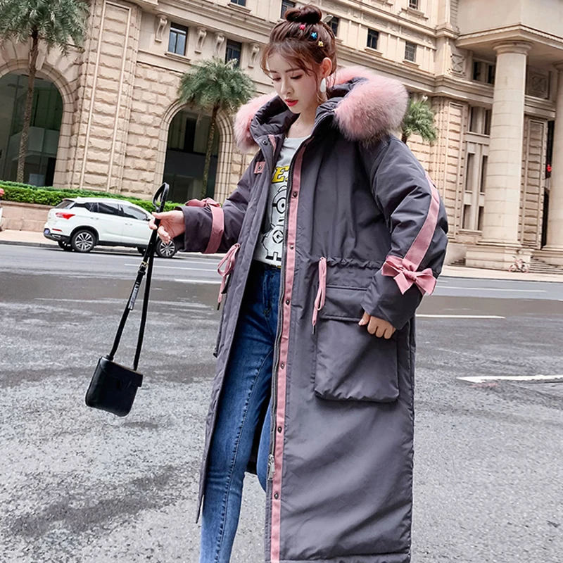 Winter Down Cotton Clothing Women Thicke Fashion Casual Large Fur Collar Hooded Parker New Loose Ladies Cotton Coat WA011