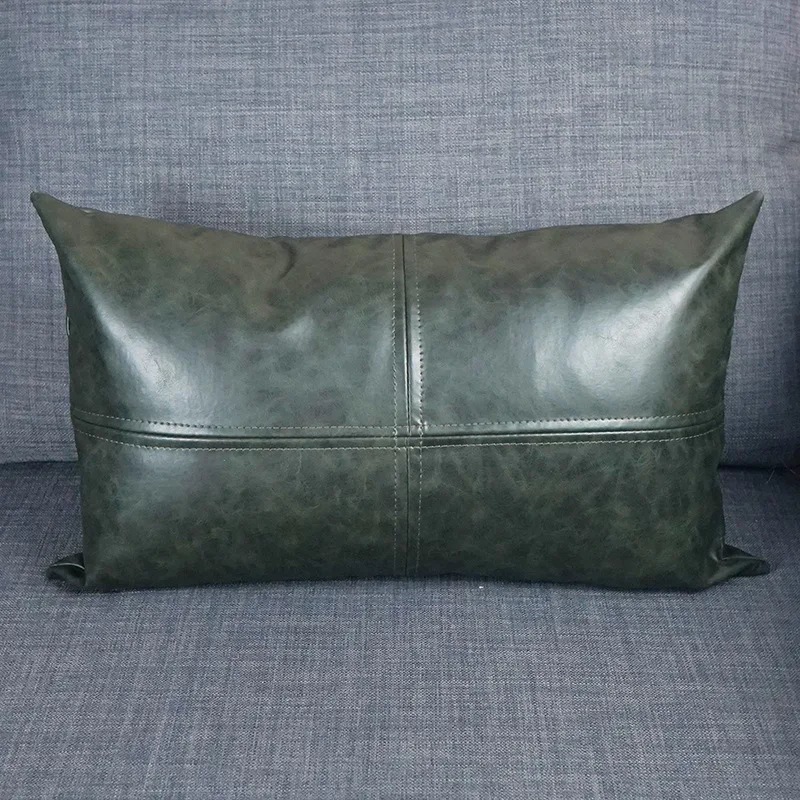 1qty Anthracite gray three-piece model faux leather  lumbar pillow cover