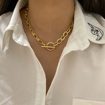 

Fashion Box Chain Toggle Clasp Gold Necklaces Mixed Linked Circle Necklaces for Women Minimalist Choker Necklace Hot Jewelry