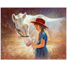 Алмазная мозаика Девочка и лошадь Рыжий Кот 30х40см