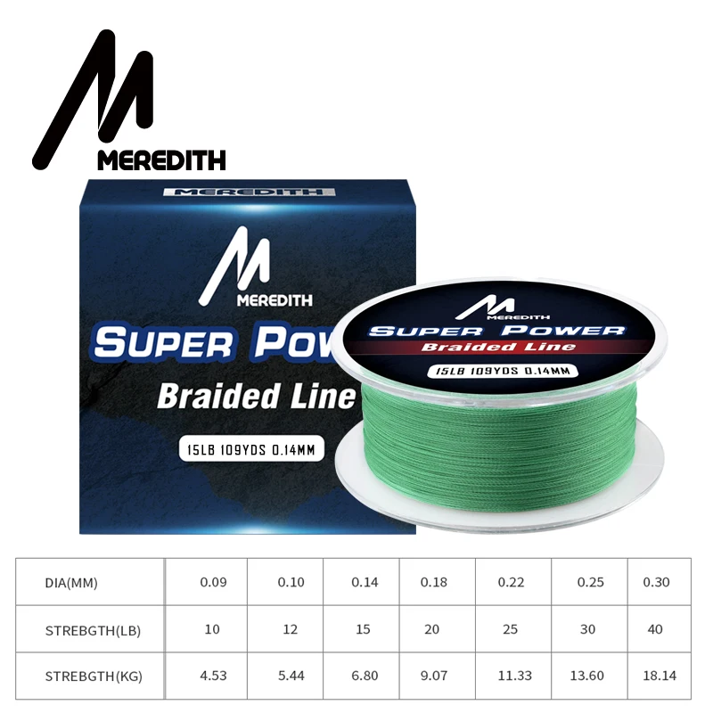 MEREDITH 100 М 109 ярдов PE плетение проволочной сетки линии 4 нити 0,10 мм-0,40 мм 10-40LB прочный многонитный волоконный рыболовный леска