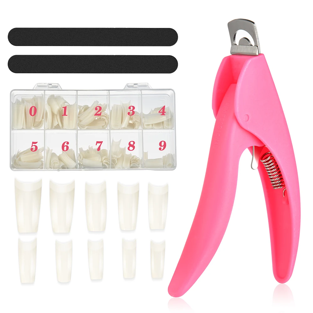 

500PCS Natural Artificial Nails Oval French Acrylic Fake Nails With Box and Stick Nails Tool Finger Nail Patch