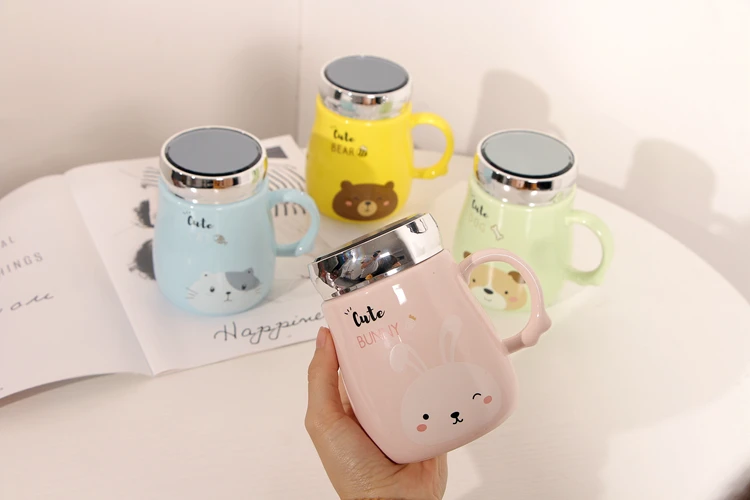 Creative Mug heat-resistant cartoon with lid cup coffee ceramic mugs children cup office girl gift