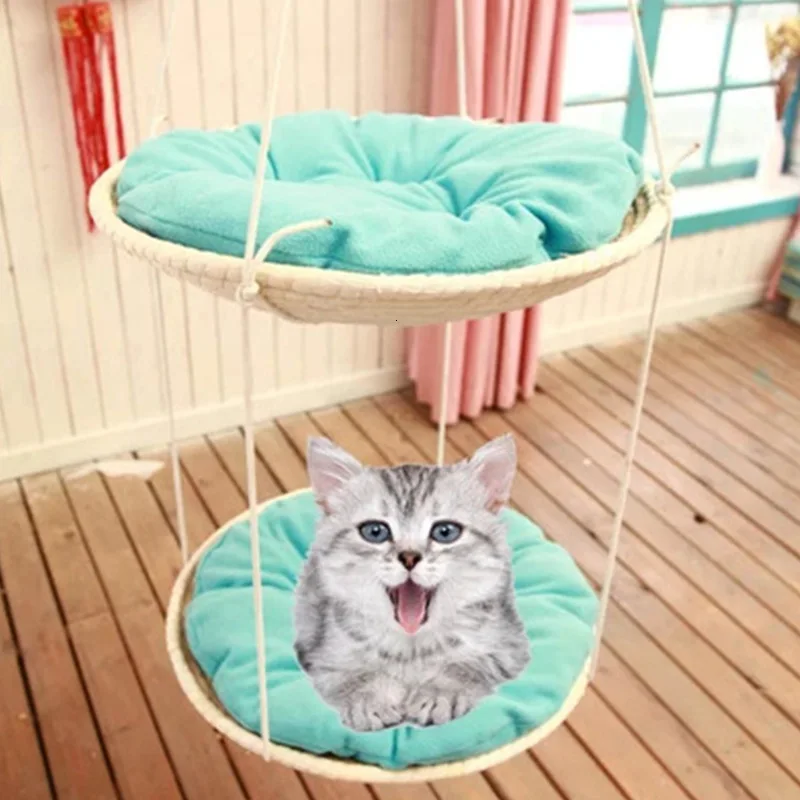Кот двухслойный гамак котенок подвесные кровати ПЭТ Удобная соломенная Подушка домашнее животное солнечное альпинистское Вязание круглые маты домашнее гнездо HW237