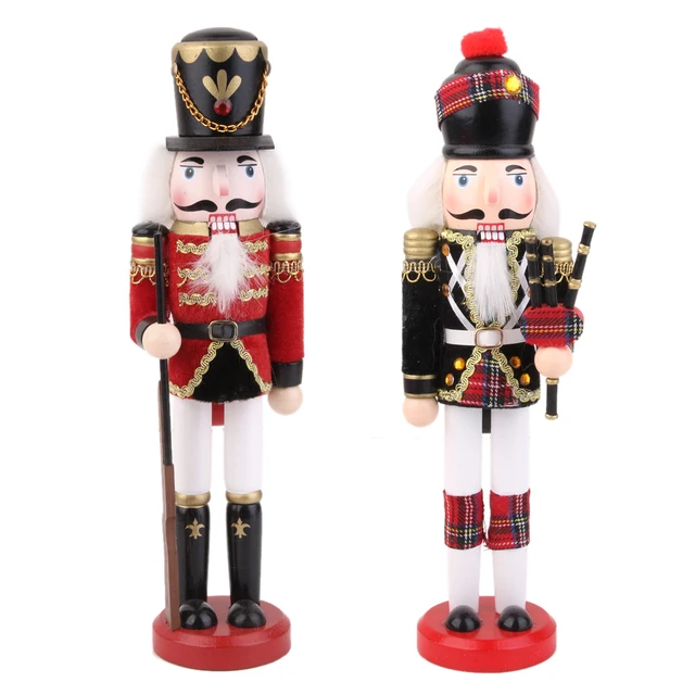 2 Pieces Wooden Handmade Nutcracker Soldier with Bagpipes & Solider with Accessories Set for Christmas Decor Gift 1