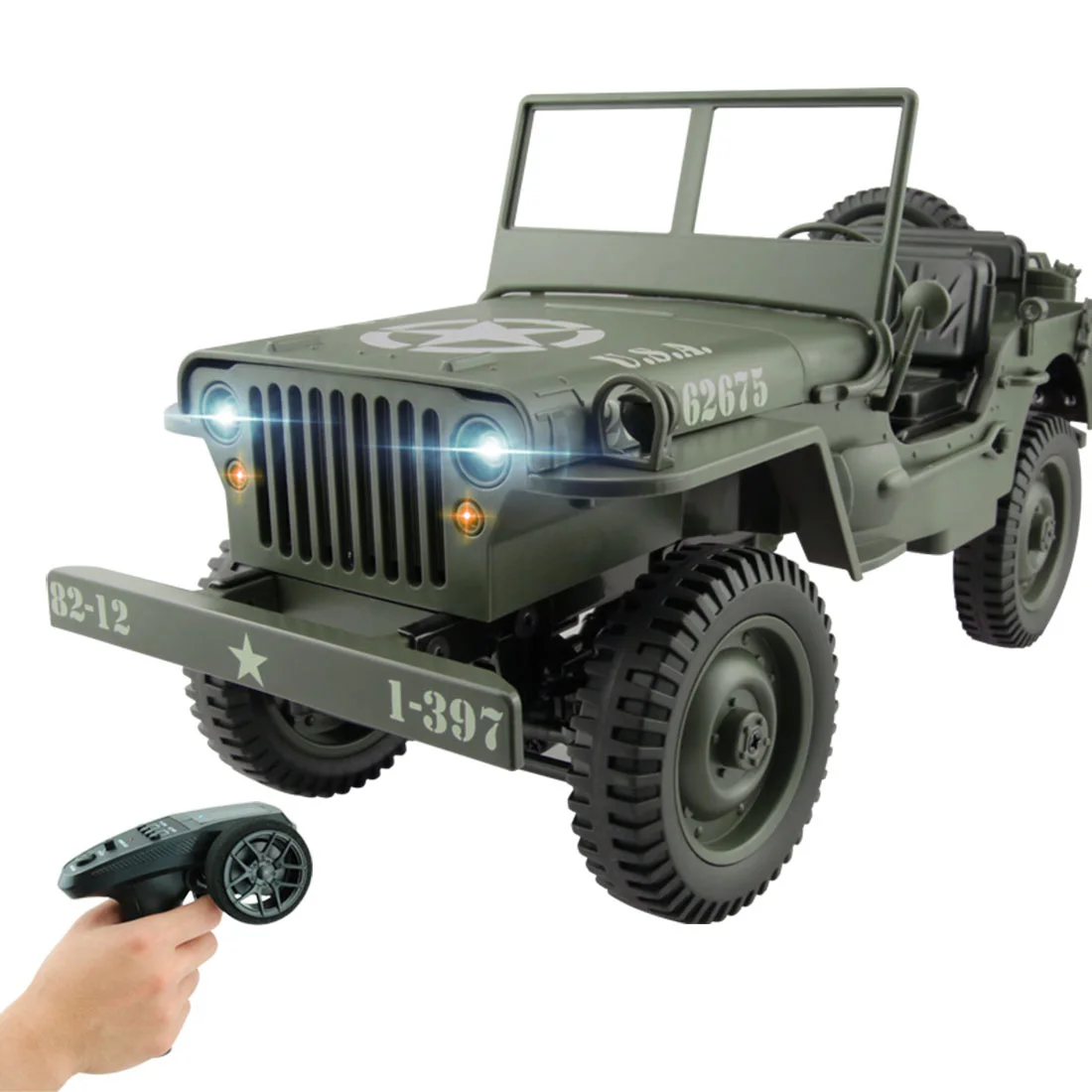 1/10 RC Автомобиль 2,4G 4WD с дистанционным управлением джип симулятор четыре колеса внедорожный военный альпинистский автомобиль Diecast светодиодный 4WD автомобиль игрушки - Цвет: Армейский зеленый