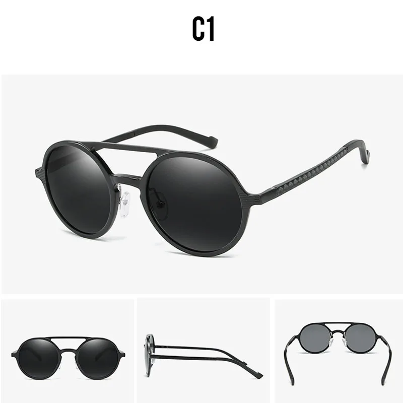 Vintage Aluminum-magnesium Alloy Sunglasses Men Round Eyeglasses for Driving Double Beam Frame Shades Oculos Shades 8200DF