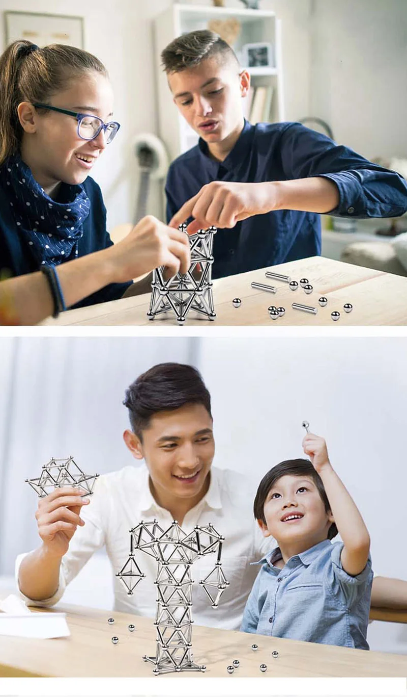 3D DIY Designer Magnetic Building Blocks Magnet Sticks & Metal Balls Brain Training Magnetic Toys For Children Adults Gifts