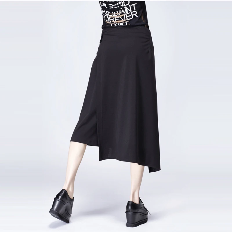 AIMENUNU Patchwork Pants For Women High Waist Zipper Irregular Calf Length Wide Leg Trouser Female Spring Fashion New