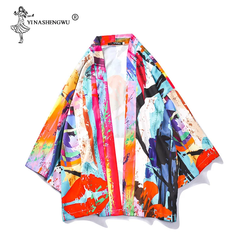 Кимоно Косплей Топы японское традиционное кимоно юката Халат женский японский кимоно кардиган мужской кимоно Femme свободное тонкое пальто унисекс - Цвет: color  1