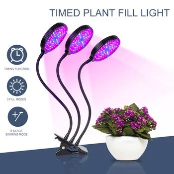

Led Plant Growth Lights full Spectrum Lamp 360-degree Rotating 3-Lamps Clip Desktop Grow Light Flower Indoor Plant Lamp
