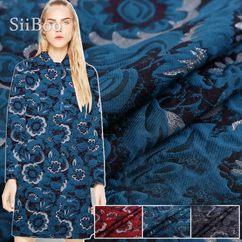 

France style elegant blue red grey floral metallic jacquard brocade fabric for dress coat tissu tecidos stoffen telas SP4645