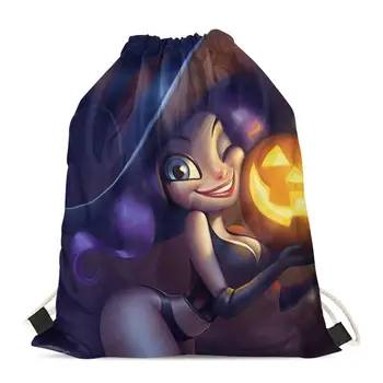

HYCOOL Drawstring Makeup Bag Cute Pumpkin Witch Pattern Pouch Drawstring Small Gift Packaging Bag Fashion Durable Cinch Bag