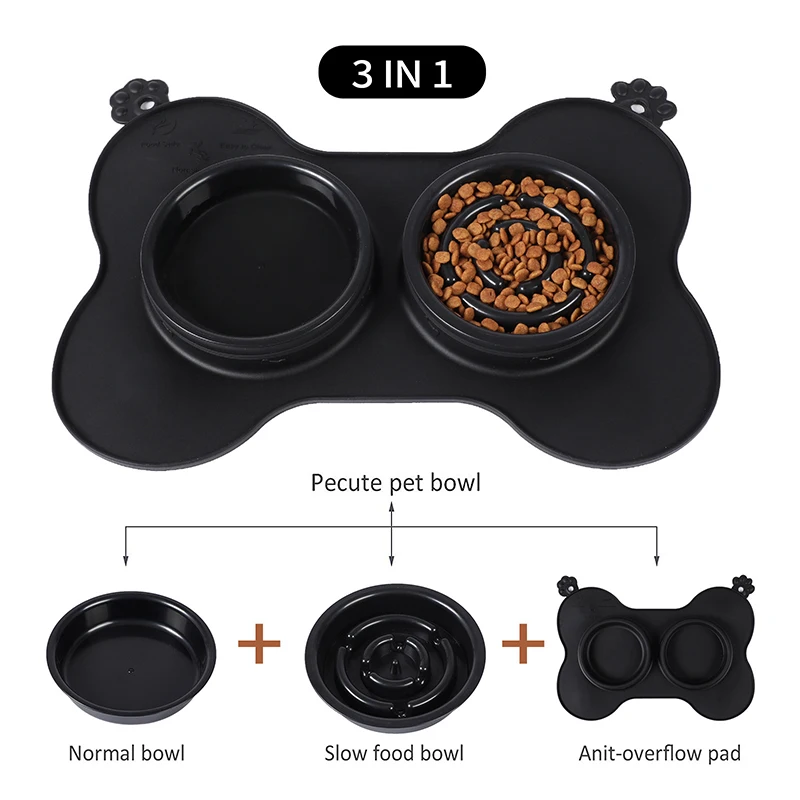 Antislip Double Dog Bowl with Silicone Mat Durable Stainless Steel No Spill Pet Feeding Bowl Drinking Water Food Feeder Puppy