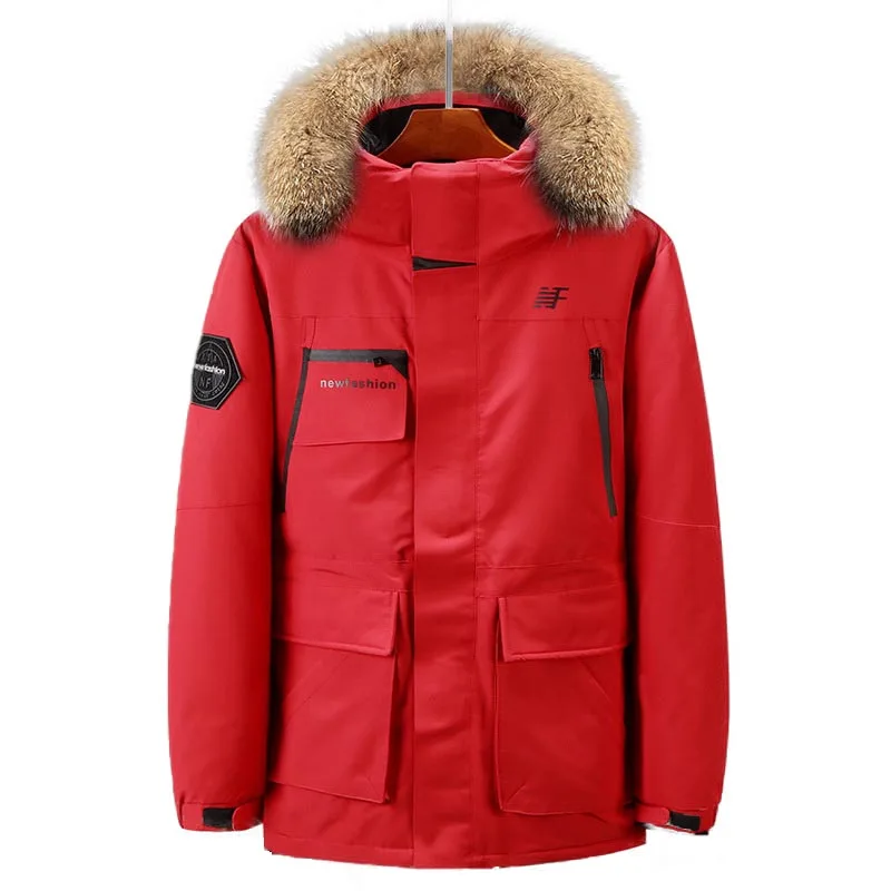 Мужская зимняя куртка толстая теплая 90% белая утиный пух с капюшоном натуральный